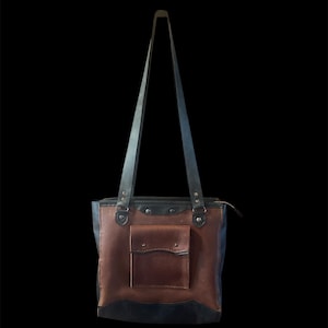 Sac à main en cuir fait main et cousu main avec fermeture éclair et poches !