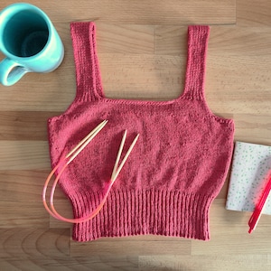 Poppy Knitted Crop Summer Tank Top Easy Knitting Pattern for Beginners