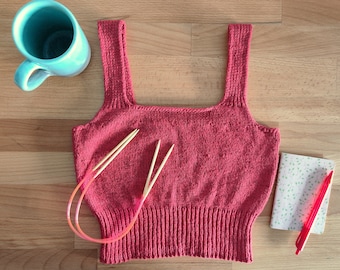 Poppy Knitted Crop Summer Tank Top Easy Knitting Pattern for Beginners