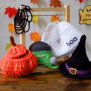 Crochet pattern Halloween accessories pack, digital download, crochet pattern dutch, chubby pettingzoo amigurumi