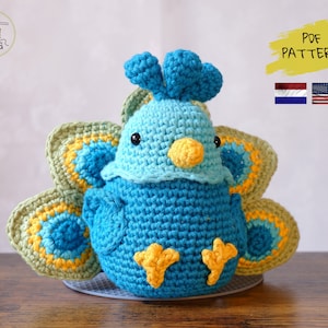 Crochet pattern Chubby Peacock, Crochet Amigurumi, chubby pettingzoo animal, Patrick Pauw, dutch, digital download, Dutch and US-terms!