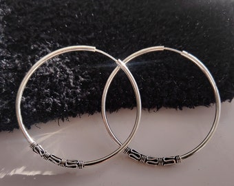 925 Plata de ley X Bali Hoops de gran tamaño 51mm Z19