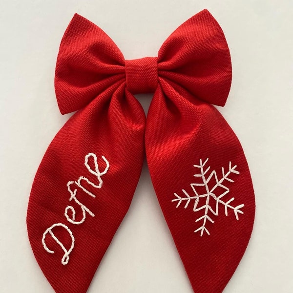 Snow Flake Initial Hand Embroidered Hair Bow.Personalized Named Bow.Hair Bows For Women,Bows For Girls,Kids Hair Bows,Baby Hair Bow,Gift Bow