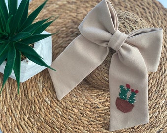 Cactus Hand Embroidered Hair Bow Kids Hair Bows Bows For Girls Baby Hair Bows Gift Hair Buckle Custom Hair Bows For Toddlers Bow Hair Ribbon