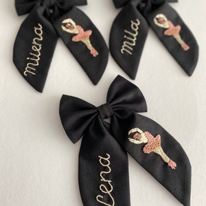 Custom Named and Ballerina Hand Embroidered Hair Bow Stylish Designed Hair Bows suitable for use by Children Girl and Adult Women Gift Clips image 5