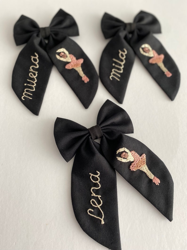 Custom Named and Ballerina Hand Embroidered Hair Bow Stylish Designed Hair Bows suitable for use by Children Girl and Adult Women Gift Clips image 5