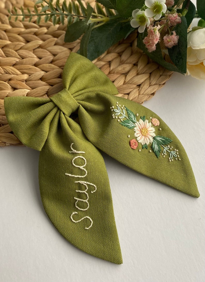 Personalized Named and Flowery Handmade Gift Hair Bow For Girls Kids Hair Bows Baby Hair Bows Clips For Toddlers Bow Birthday Gift Hair Bows