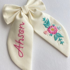 Personalized Named and Flowery Handmade Gift Hair Bow For Girls Kids Hair Bows Baby Hair Bows Clips For Toddlers Bow Birthday Gift Hair Bows image 7