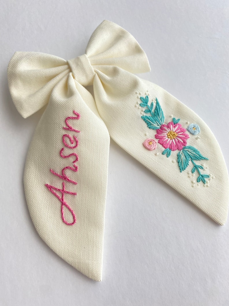 Personalized Named and Flowery Handmade Gift Hair Bow For Girls Kids Hair Bows Baby Hair Bows Clips For Toddlers Bow Birthday Gift Hair Bows image 7