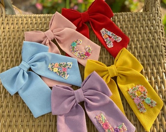 Initial Hand Embroidered Hair Bow Personalized Bow Custom Hair Bows Kids Hair Bows Girl Baby Hair Bows Gift Hair Buckle Lettered Hair Bow