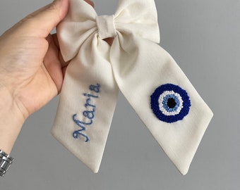 Evil Eye Beads Hand Embroidered Hair Bow Women Hair Bow Baby Hair Bows For Girls Kids Hair Bows Gift Buckle Personalized Bow Baby Hair Clip