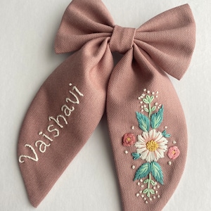 Personalized Named and Flowery Handmade Gift Hair Bow For Girls Kids Hair Bows Baby Hair Bows Clips For Toddlers Bow Birthday Gift Hair Bows image 6