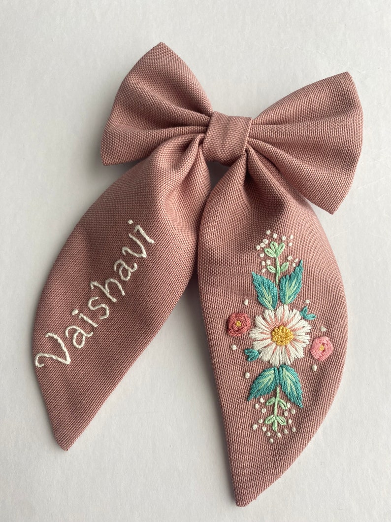 Personalized Named and Flowery Handmade Gift Hair Bow For Girls Kids Hair Bows Baby Hair Bows Clips For Toddlers Bow Birthday Gift Hair Bows image 6