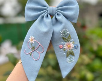 Hai Bow With Lilac Embroidery for Girls, Cute Hair Accessories 
