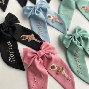 Custom Named and Ballerina Hand Embroidered Hair Bow Stylish Designed Hair Bows suitable for use by Children Girl and Adult Women Gift Clips