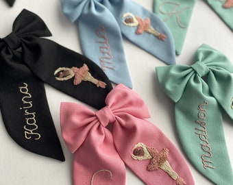 Custom Named and Ballerina Hand Embroidered Hair Bow Stylish Designed Hair Bows suitable for use by Children Girl and Adult Women Gift Clips