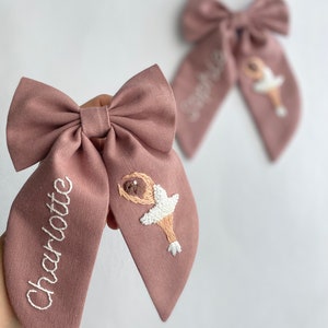 Custom Named and Ballerina Hand Embroidered Hair Bow Stylish Designed Hair Bows suitable for use by Children Girl and Adult Women Gift Clips image 3