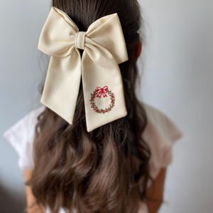 Personalized Special Hand Embroidered Hair Bow.Christmas Wreath Custom Name Bows Baby Hairpins Clips, Kids Hair Buckle Bows for Girls, Gift