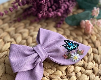 Flower Butterfly Hand Embroidered Baby Bow.Headband For Toddler,Baby Girl Bow,Kids Hair Bow,Gift Headband,Baby Girl Newborn,Custom Headband