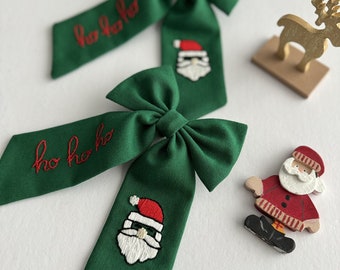 Santa Hat Hand Embroidered Hair Bow,Personalized Bows,Kids Hair Bow,Custom Name Bow,Children’s Hairpin,Girl Hair Bows,Christmas Gift Bow