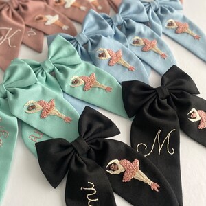 Custom Named and Ballerina Hand Embroidered Hair Bow Stylish Designed Hair Bows suitable for use by Children Girl and Adult Women Gift Clips image 4