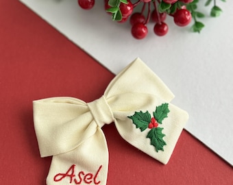 Personalized Embroidered Baby Headband: Coquina Flower Linen Hair Bow