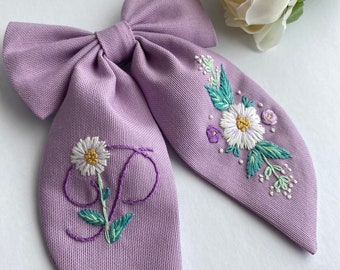 Flowery Initial Letter Hand Embroider Hair Bow Stylish Designed Hair Bows suitable for use by Children Girl and Adult Women Gift Hair Clips