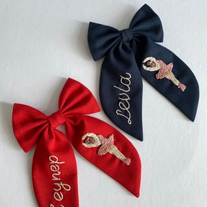 Custom Named and Ballerina Hand Embroidered Hair Bow Stylish Designed Hair Bows suitable for use by Children Girl and Adult Women Gift Clips image 8