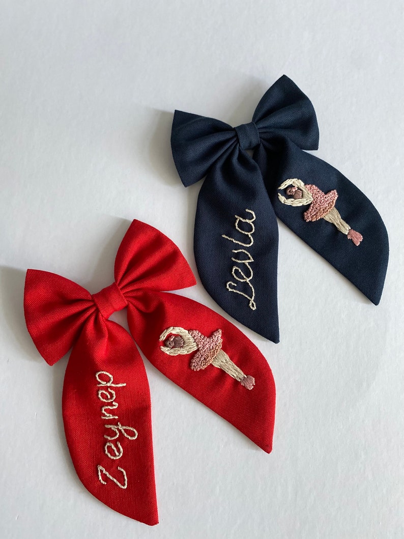 Custom Named and Ballerina Hand Embroidered Hair Bow Stylish Designed Hair Bows suitable for use by Children Girl and Adult Women Gift Clips image 8