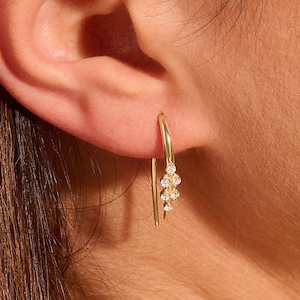 14K Gold Earrings, Drop Earrings, Handmade Jewelry Earrings, Solid Gold Earrings, Dainty Gold Earrings, Moissanite Earrings for Women