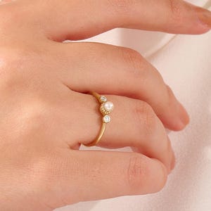 14k Solid Gold Pearl Ring for Women Pinky Ring Minimalist Stacking Ring for Her Pearl Jewerly Gift for Ladies