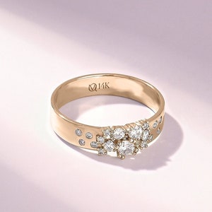 Cluster Wedding Band Ring, 14k Solid Gold Thick Anniversary Band Moissanite Ring,Dainty Promise Ring for Women,Created Diamond Ring, Lillian