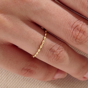 Gold Stacking Ring for Women, Beaded Stackable Band, 10k Solid Gold Dainty Ring, Minimalist 1mm Bead Ring, Simple Gold Wedding Stack