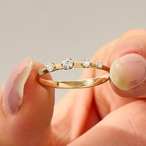 14k Solid Gold Moissanite Wedding Band, Dainty Stackable Ring