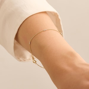 14k Solid Gold Chain Bracelet for Women, Dainty Minimalist Link Jewelry, Handmade Yellow Gold Stackable Bracelet, Elegant Birthday Gift