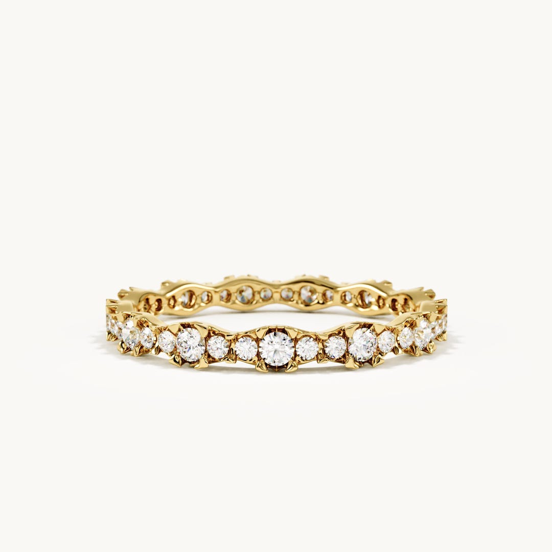 Moissanite Full Eternity Wedding Band 14K Solid Gold, Dainty Minimalist ...