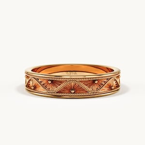 Floral Wedding Band 14K Solid Gold, Botanical Ring for Women, Minimalist Nature Inspired Vintage Ring, Gift for Wife image 7
