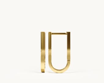 14K Solid Gold U Shaped Hoop Earrings, Dainty Huggie Hoops, Minimalist Everyday Gold Earring, Small U Hoop Earrings, Birthday Gift for Women