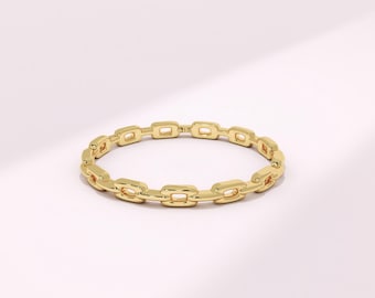 Paperclip Ring 14K Solid Gold, Minimalist Link Chain Ring for Women, Dainty Stackable Thumb Ring, Gift for Girlfriend