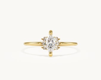 14K Solid Gold Tiny Engagement Ring, Marquise Moissanite Solitaire Ring for Women, Dainty Minimalist Stackable Ring, Gift for Girlfriend