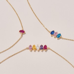 14k Solid Gold Family Birthstone Bracelet for Women, Personalized Chain Bracelet, 14k Gold Custom Jewelry Gift for Her