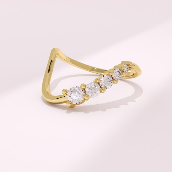 Diamond Ring Enhancer 14K Solid Gold, Curved Wedding Band for Women, Stackable Nesting Ring, Minimalist Bridal Band, Gift for Wife