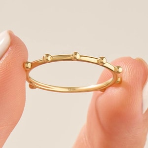 14k Solid Gold Rosary Ring | Tiny Bead Stackable Praying Ring for Men and Women | Dainty Religious Jewelry | Minimalist Christianity Band