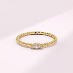 14K massivt guld Marquise Lab diamantring, elegant bubbelring med bezel, öst-väst Marquise förlovningsring, minimalistisk stapelbar presentring