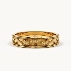 Floral Wedding Band 14K Solid Gold, Botanical Ring for Women, Minimalist Nature Inspired Vintage Ring, Gift for Wife image 1