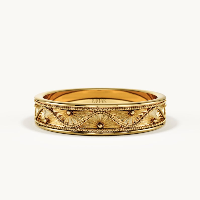 Floral Wedding Band 14K Solid Gold, Botanical Ring for Women, Minimalist Nature Inspired Vintage Ring, Gift for Wife image 1