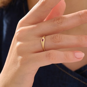 14K Solid Gold Lab Created Ruby Ring, Minimalist Pink Gemstone Band, Dainty Birthstone Promise Ring for Women, Anniversary Gift For Her image 8