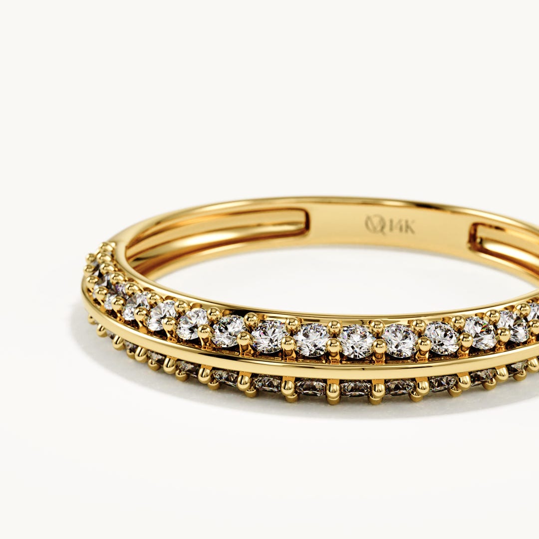 14K Solid Gold Pavé Moissanite Ring, Dainty Half Eternity Band ...