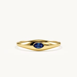 Something Blue Ring 14K Solid Gold, Dainty Sapphire Band for Wedding Day, Bride to Be Gift, Thin Blue Stacking Ring, Bridal Shower Gift