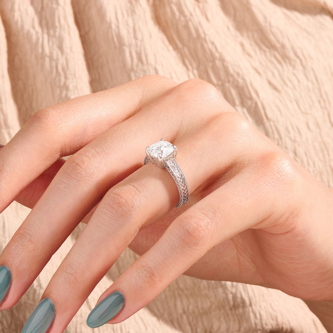 2.5CT Cushion Cut Solitaire Ring Vintage Filigree Etsy